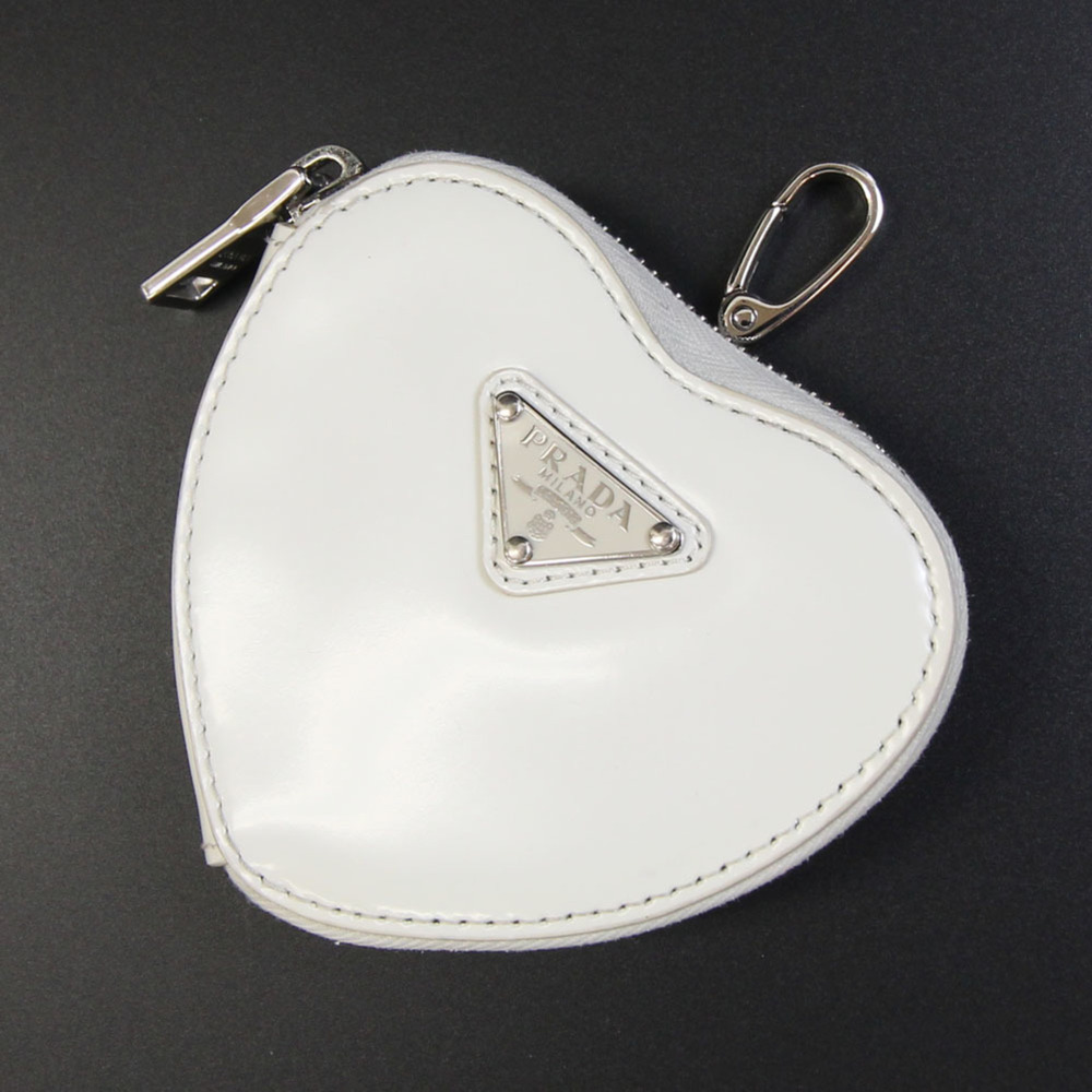 Prada handbag pouch 1TL432 white leather wallet/coin case coin purse accessor...